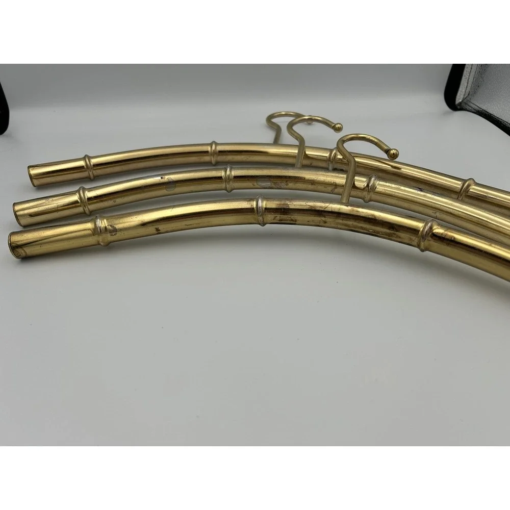 Vintage Brass Faux Bamboo Hangers Set of 3 Hollywood Regency Gold Metal Curved